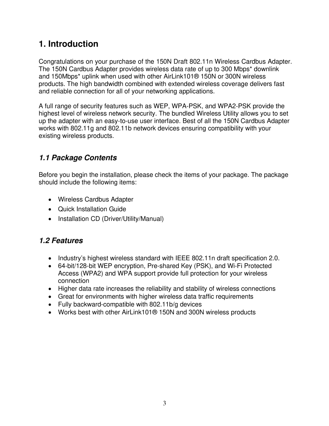 Airlink101 AWLC6070 user manual Introduction, Package Contents, Features 