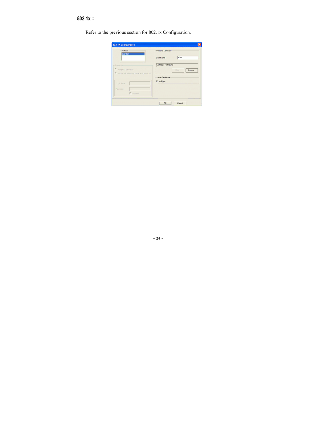 Airlink101 AWLH3025 user manual Refer to the previous section for 802.1x Configuration 