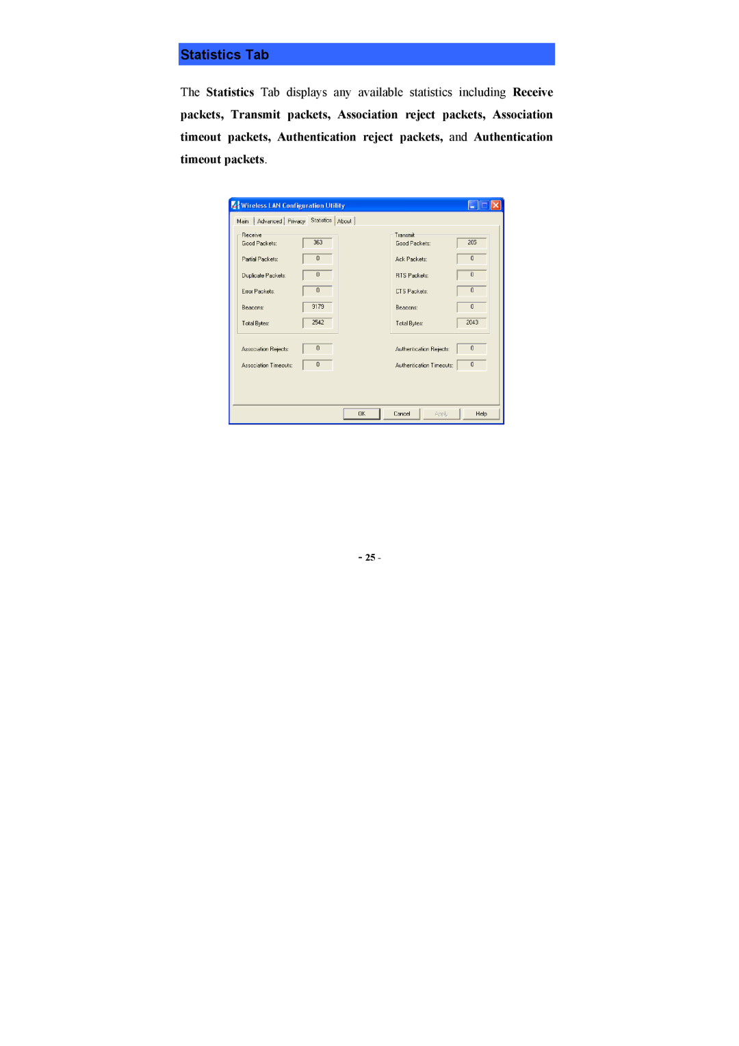 Airlink101 AWLH3025 user manual Statistics Tab 