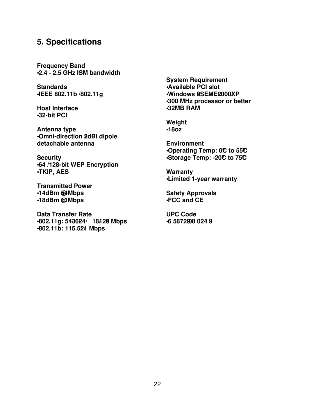 Airlink101 AWLH3026T user manual Specifications 