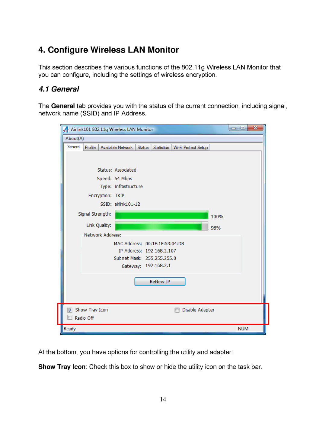 Airlink101 AWLH3028V2 user manual Configure Wireless LAN Monitor, General 