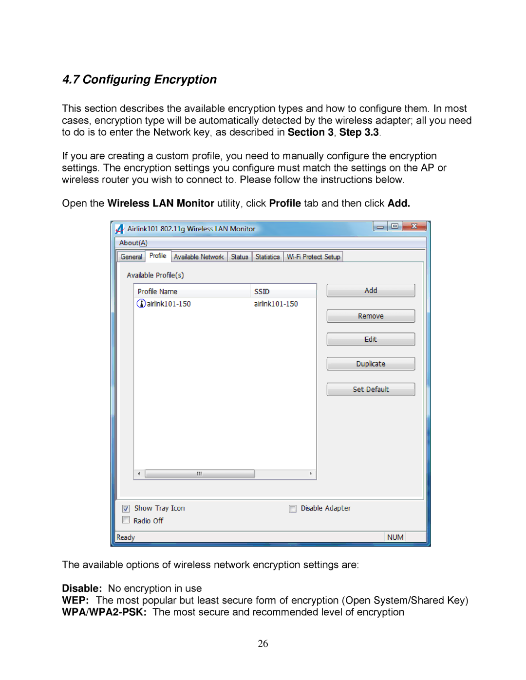 Airlink101 AWLH3028V2 user manual Configuring Encryption 