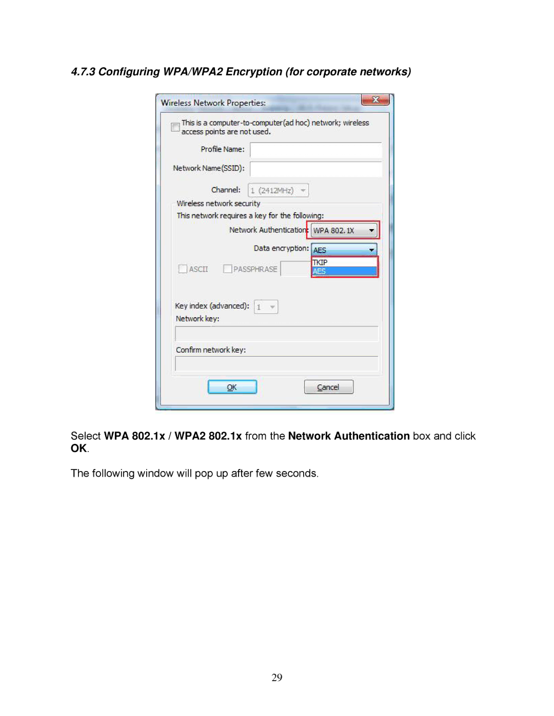 Airlink101 AWLH3028V2 user manual Configuring WPA/WPA2 Encryption for corporate networks 