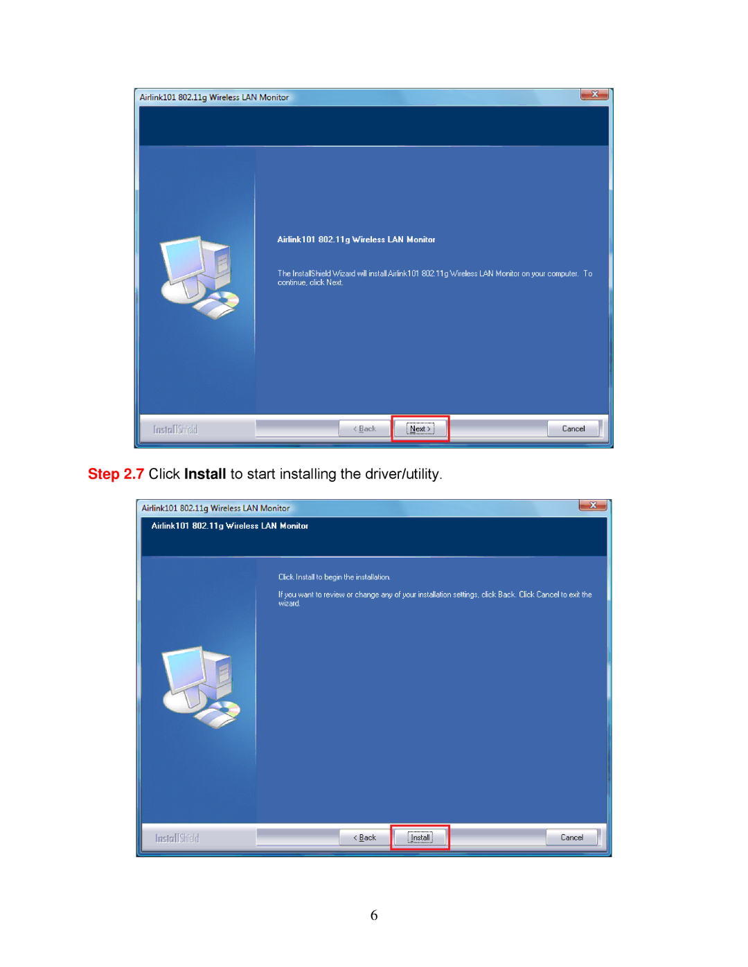 Airlink101 AWLH3028V2 user manual Click Install to start installing the driver/utility 