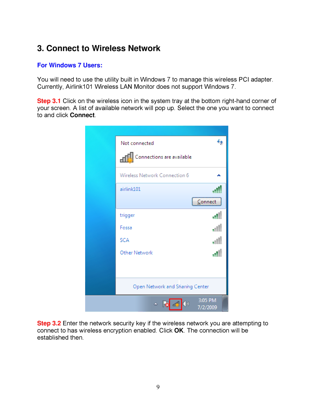 Airlink101 AWLH3028V2 user manual Connect to Wireless Network, For Windows 7 Users 