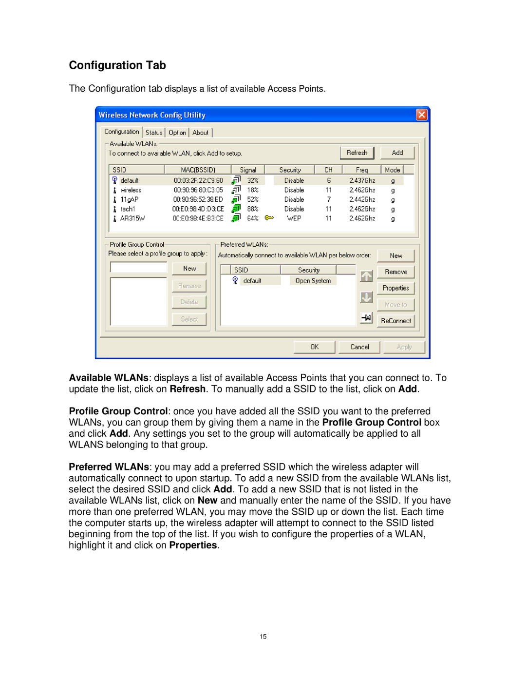 Airlink101 AWLH4030 user manual Configuration Tab 