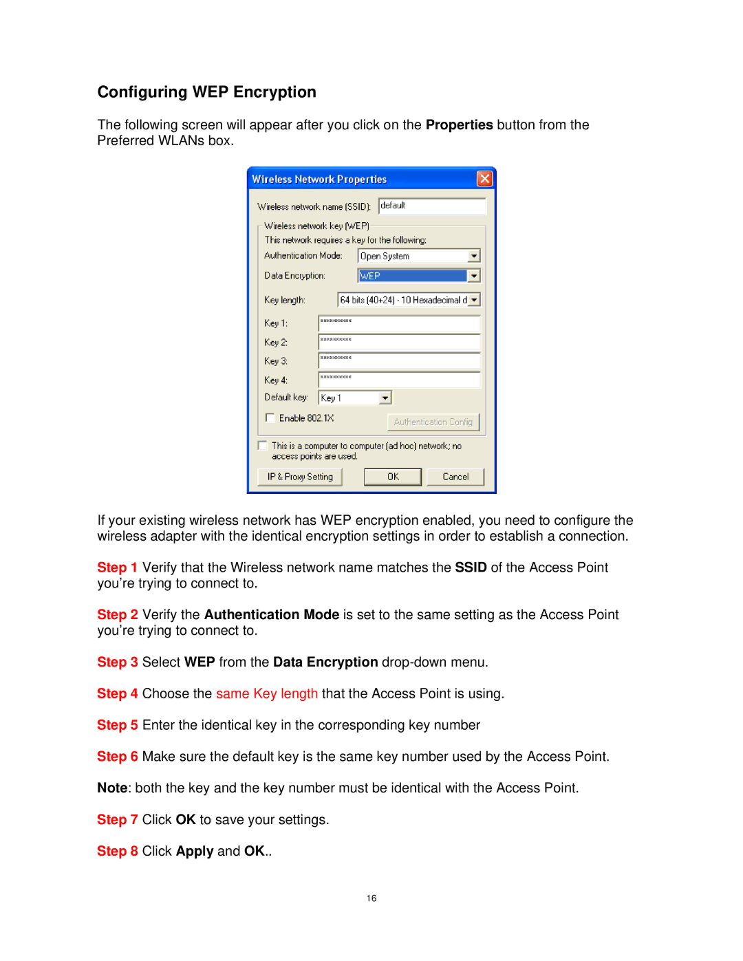 Airlink101 AWLH4030 user manual Configuring WEP Encryption 