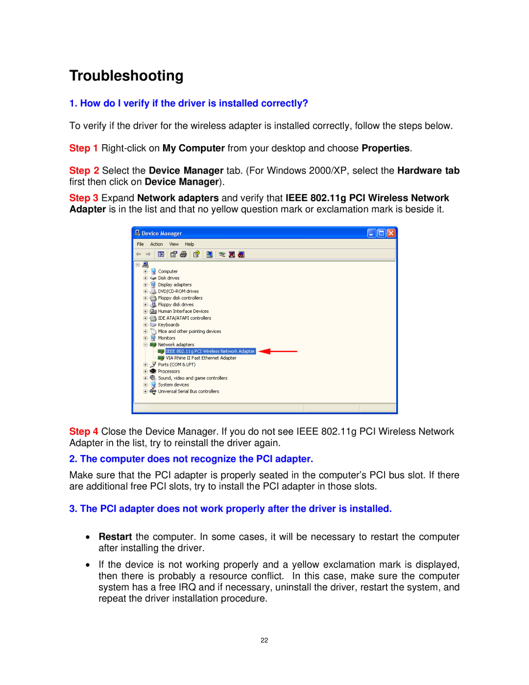 Airlink101 AWLH4030 user manual Troubleshooting, How do I verify if the driver is installed correctly? 