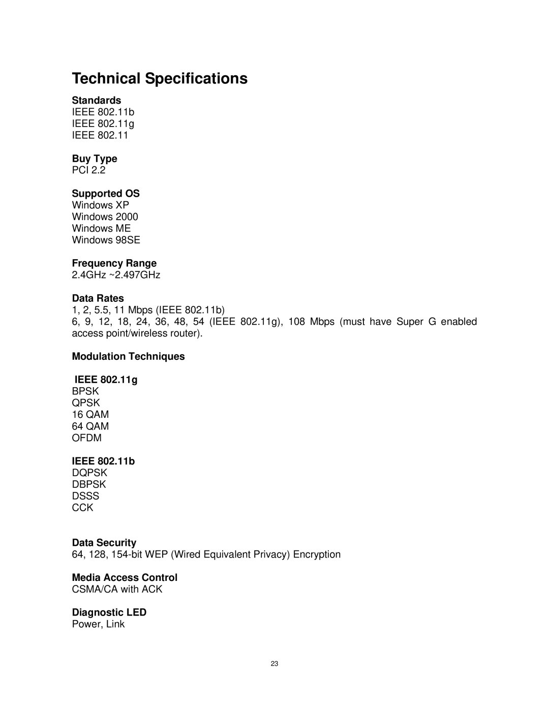 Airlink101 AWLH4030 user manual Technical Specifications 