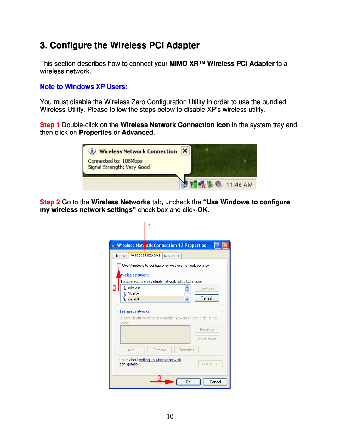 Airlink101 AWLH5025 user manual Configure the Wireless PCI Adapter, Note to Windows XP Users 