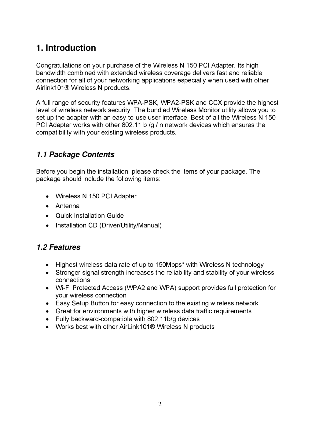 Airlink101 AWLH5075 user manual Introduction, Package Contents, Features 