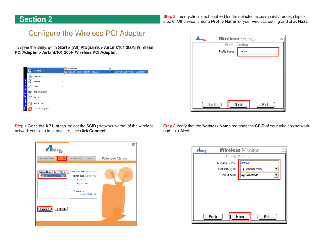 Airlink101 AWLH6045 user manual Configure the Wireless PCI Adapter 