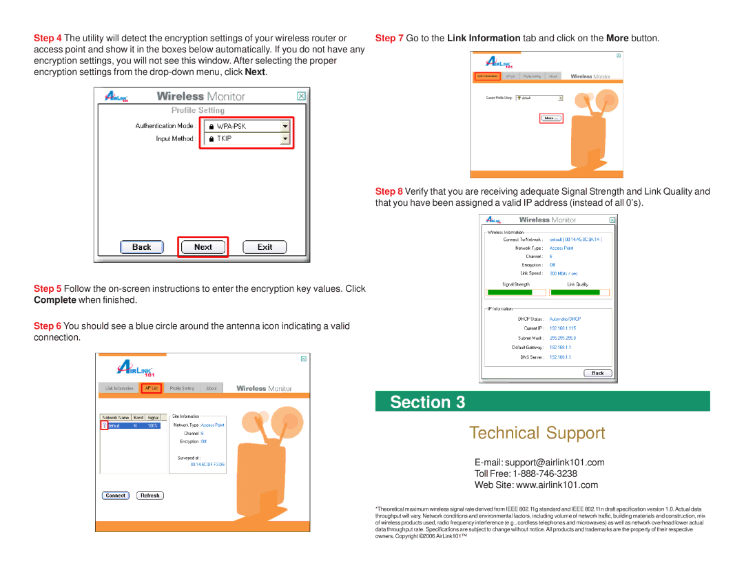 Airlink101 AWLH6045 user manual Technical Support, Mail support@airlink101.com Toll Free 