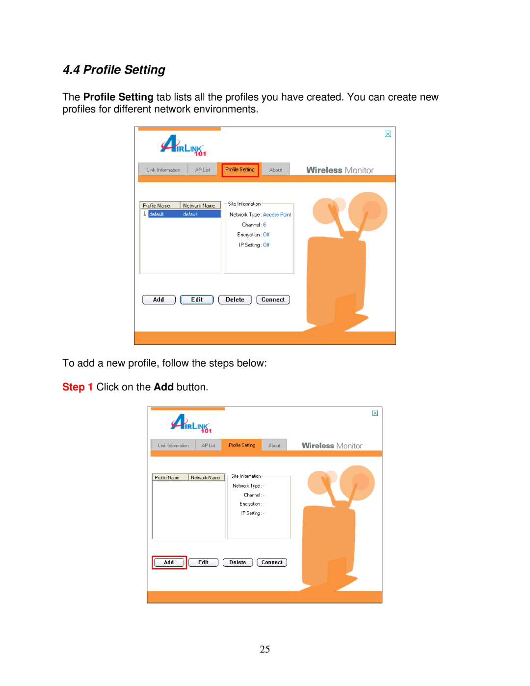 Airlink101 AWLH6045 user manual Profile Setting 