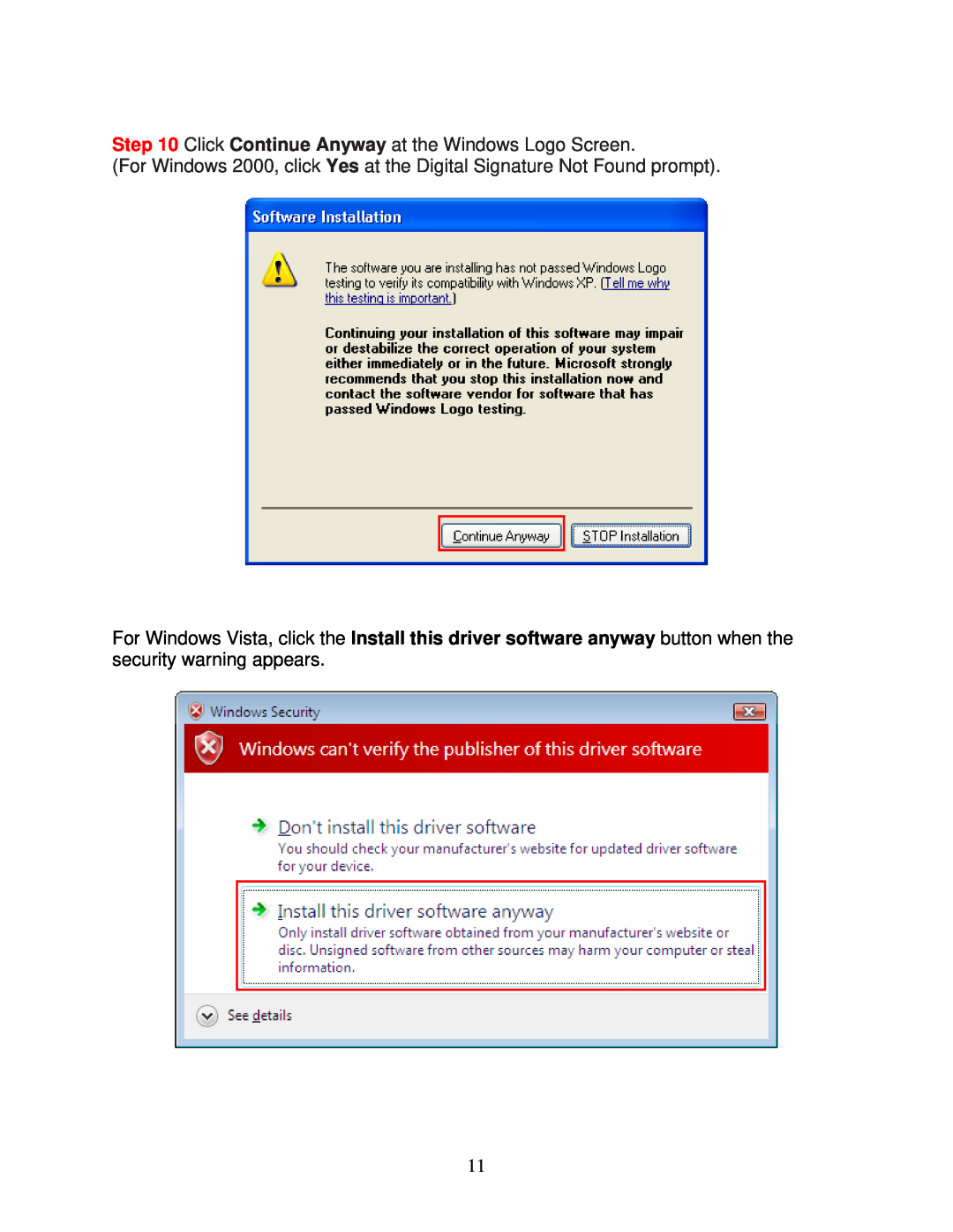 Airlink101 AWLH6070 user manual Click Continue Anyway at the Windows Logo Screen 