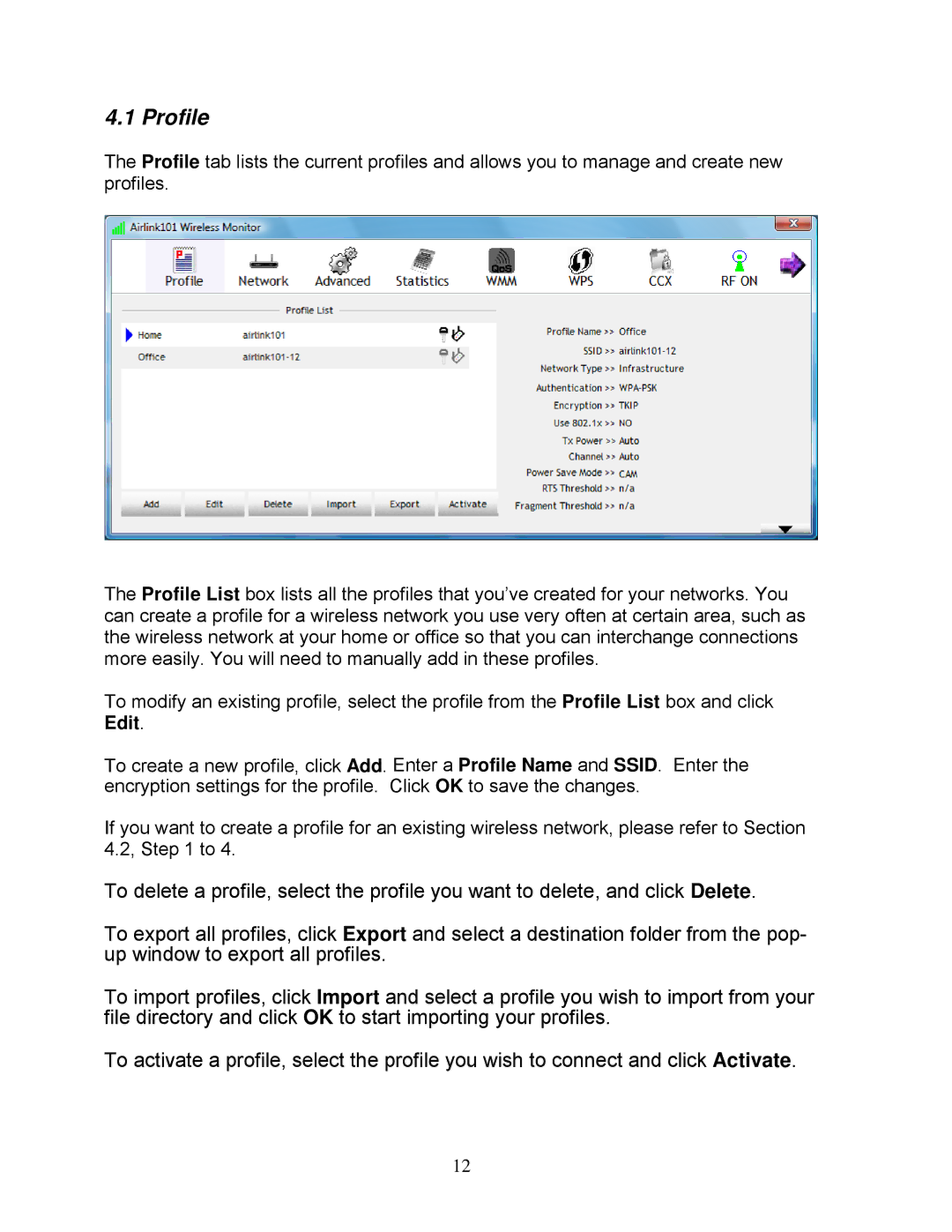 Airlink101 AWLH6075 user manual Profile 