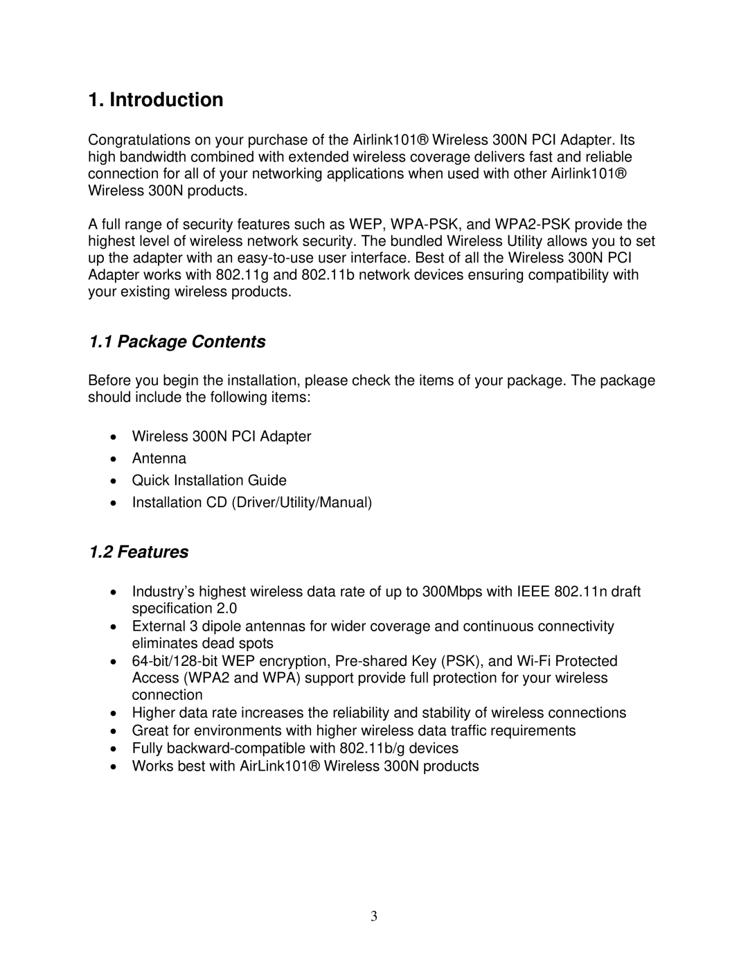 Airlink101 AWLH6090 user manual Introduction, Package Contents, Features 