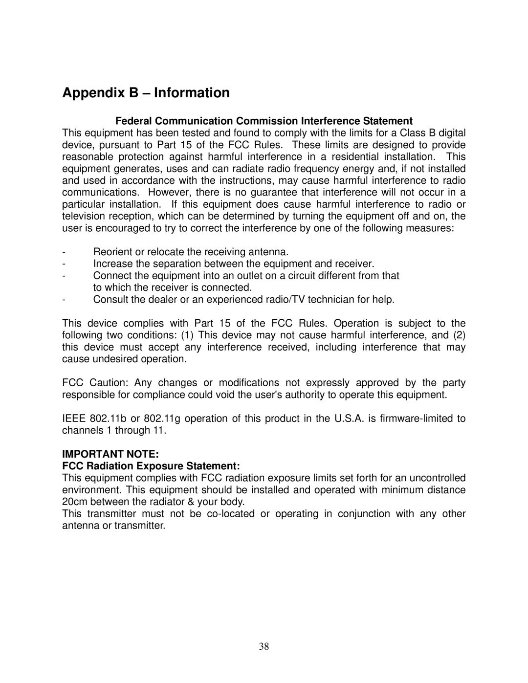 Airlink101 AWLH6090 user manual Appendix B Information, Federal Communication Commission Interference Statement 