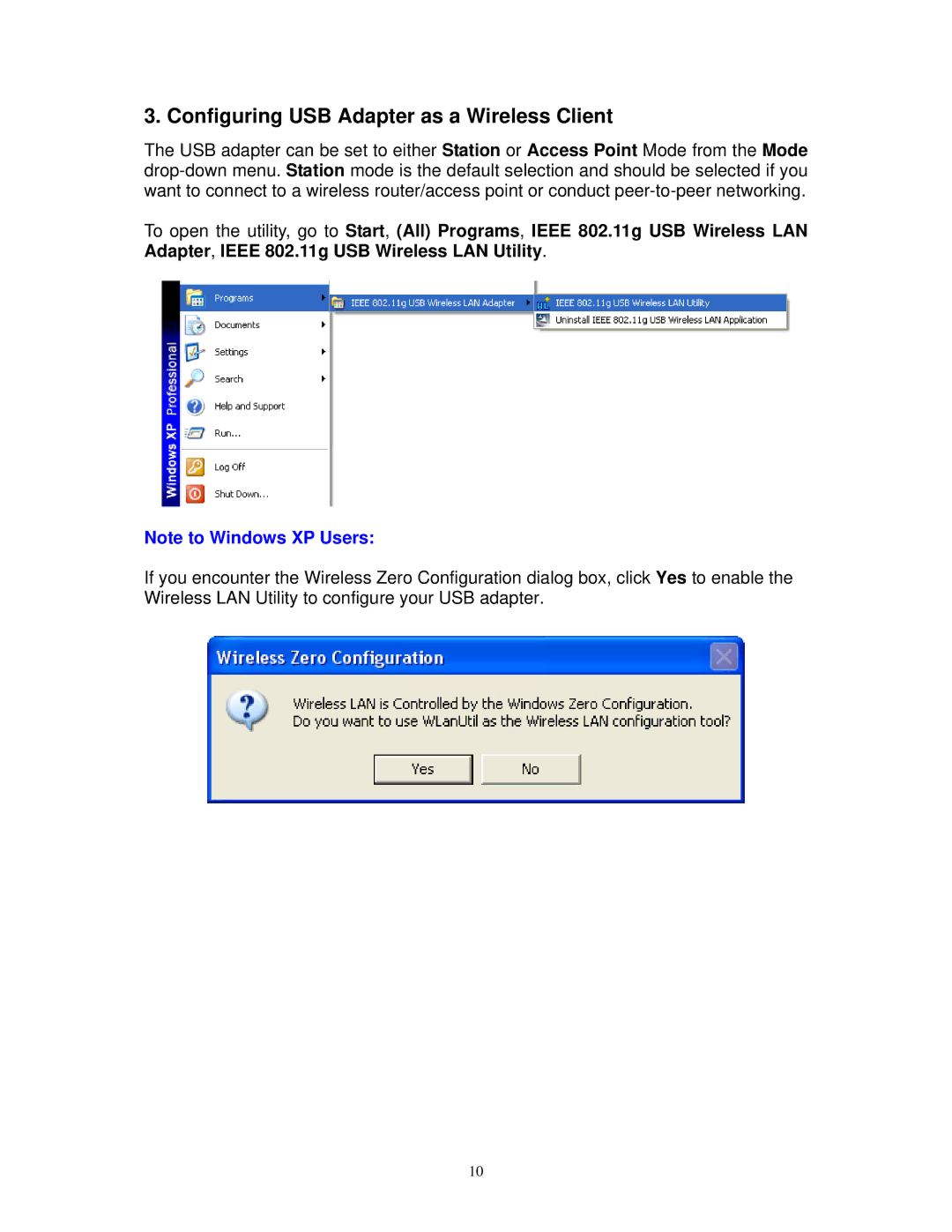 Airlink101 AWLL3026 user manual Configuring USB Adapter as a Wireless Client 