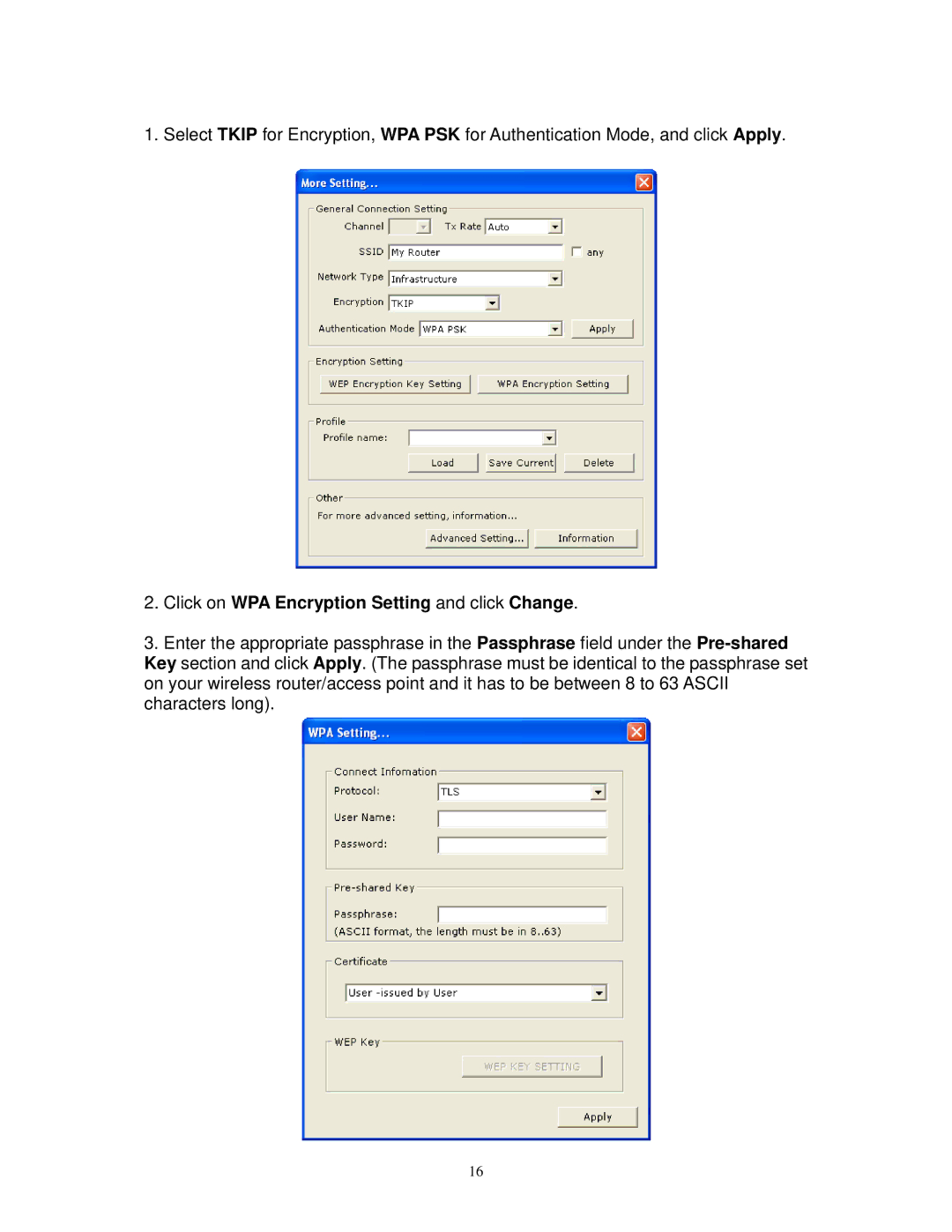 Airlink101 AWLL3026 user manual Click on WPA Encryption Setting and click Change 