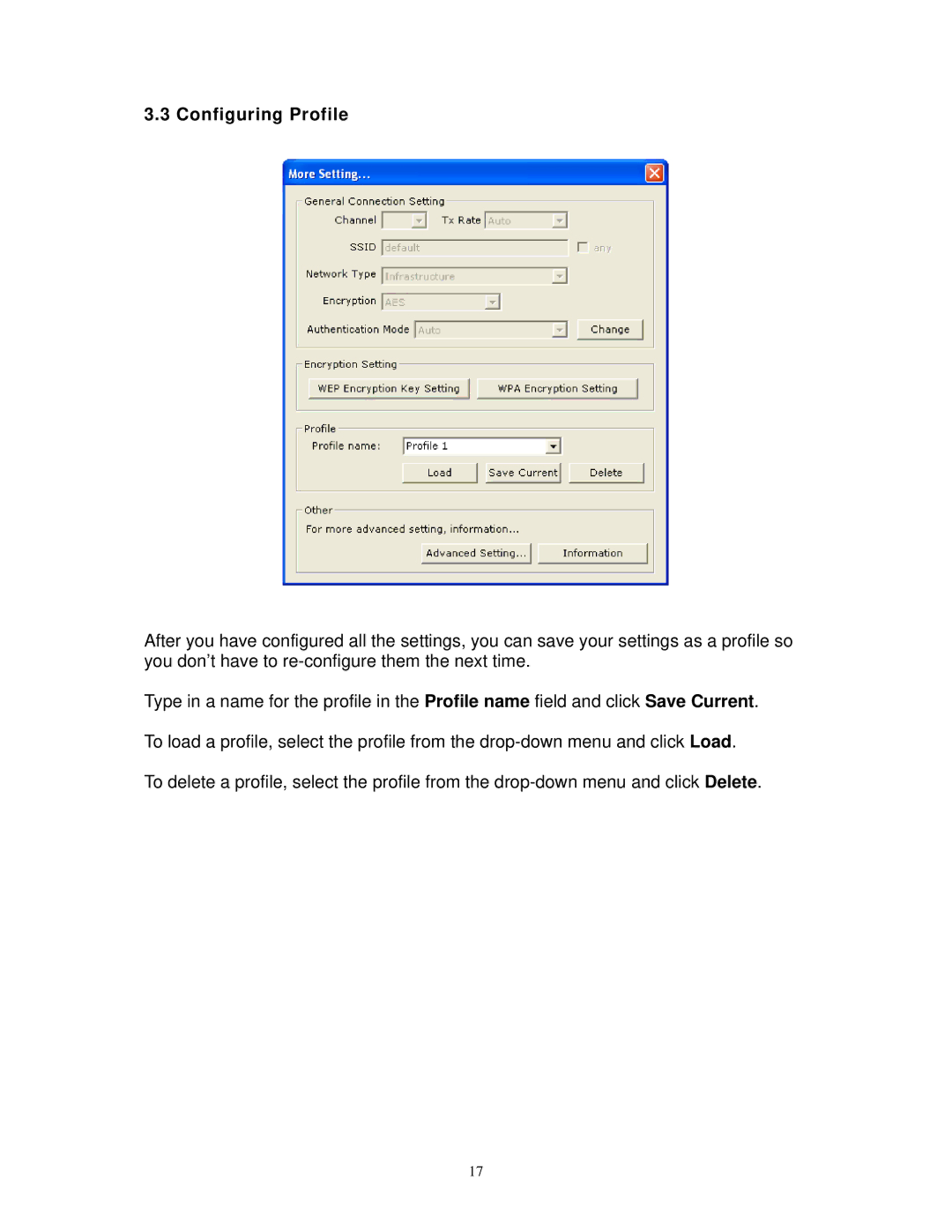 Airlink101 AWLL3026 user manual Configuring Profile 