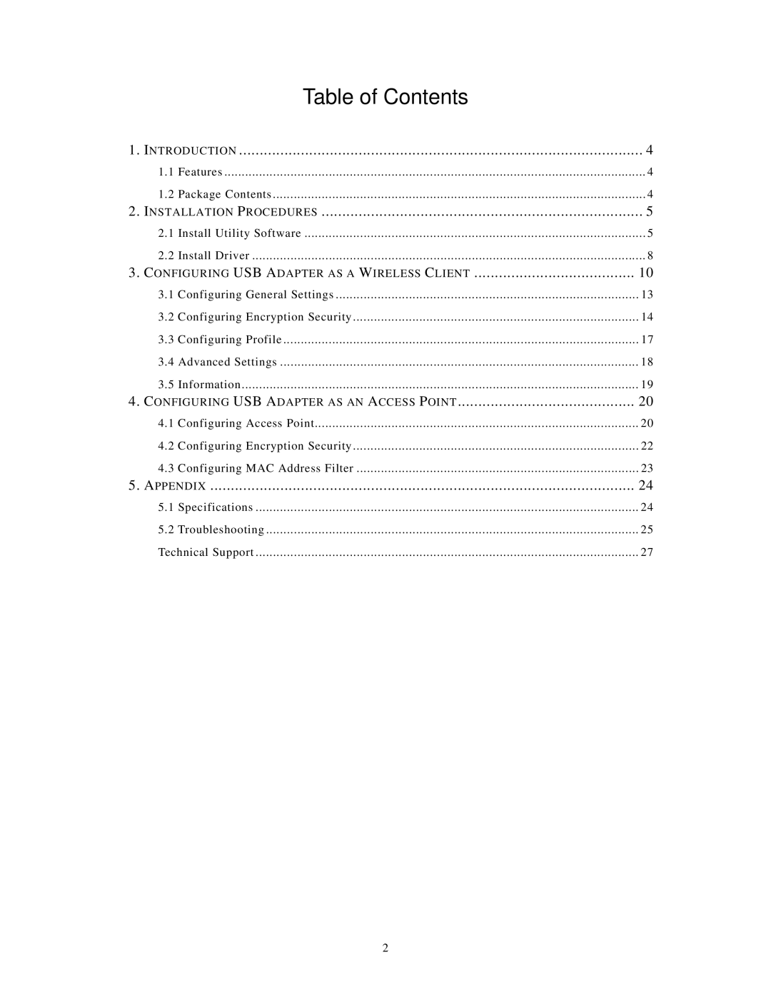 Airlink101 AWLL3026 user manual Table of Contents 