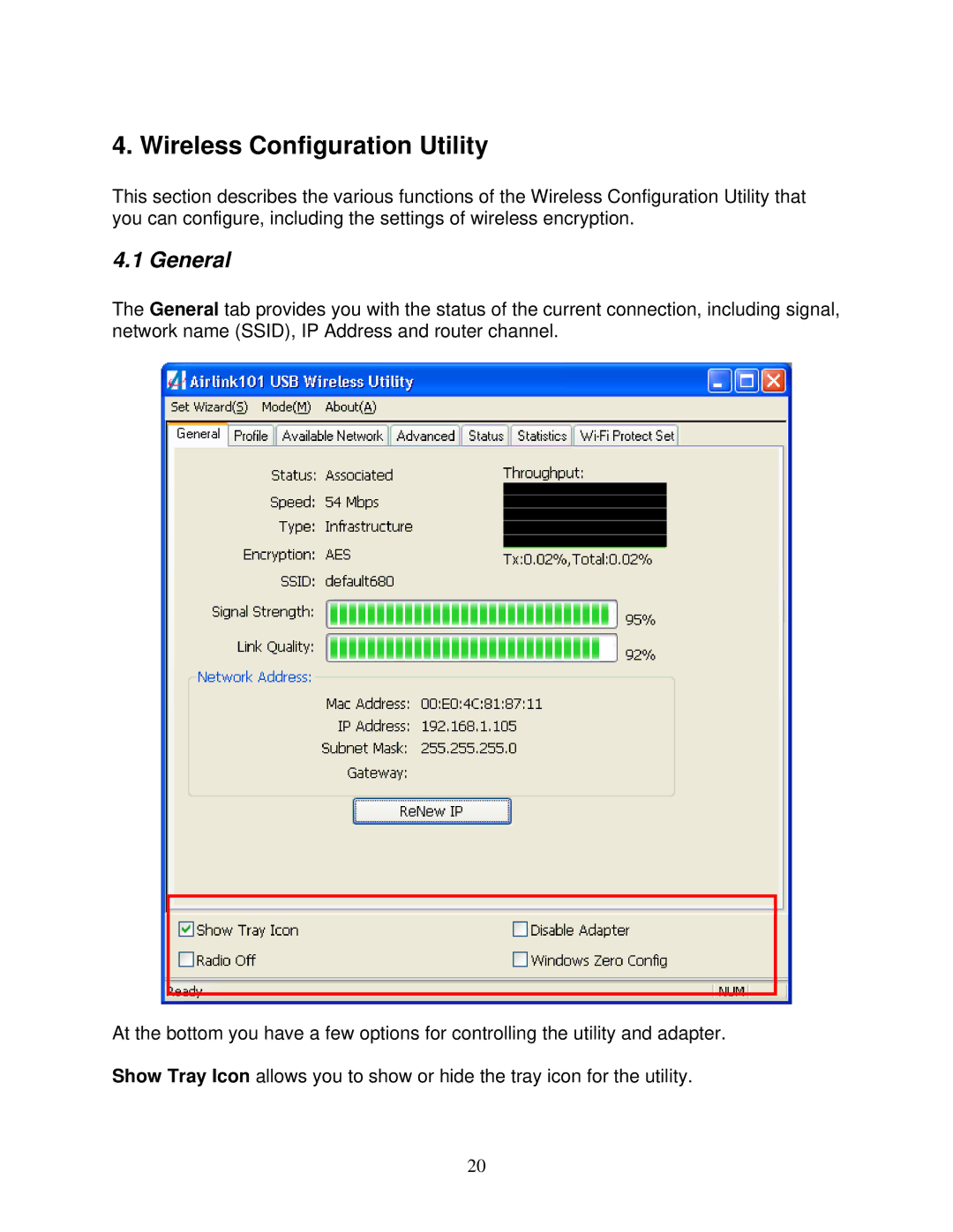 Airlink101 AWLL3028 user manual Wireless Configuration Utility, General 