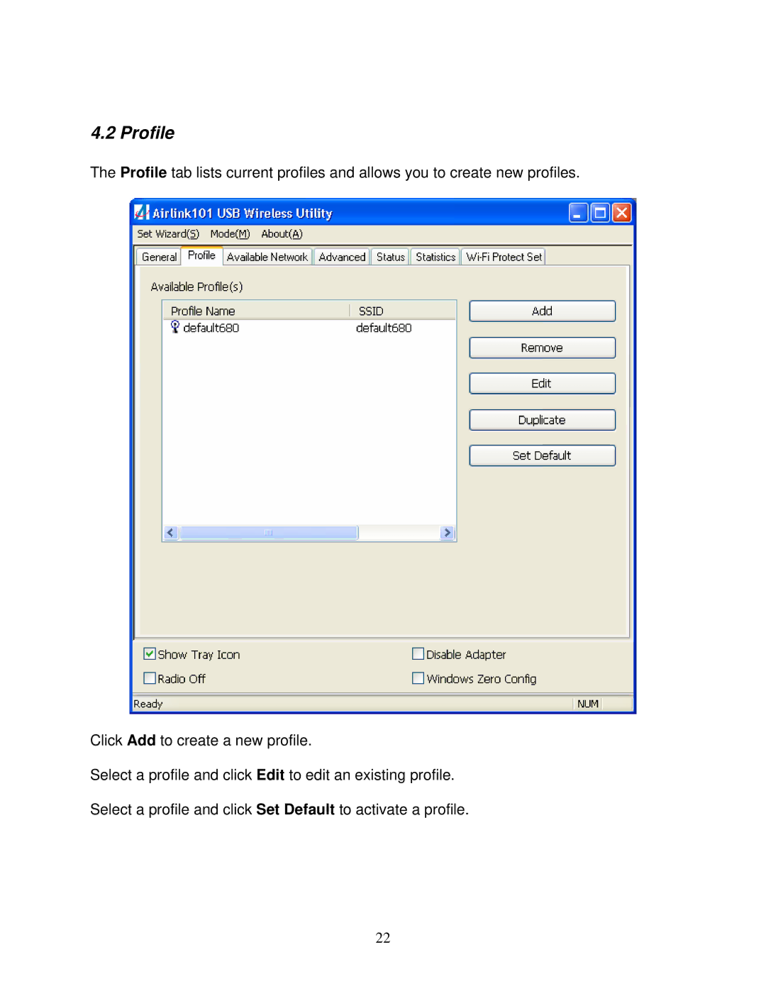 Airlink101 AWLL3028 user manual Profile 