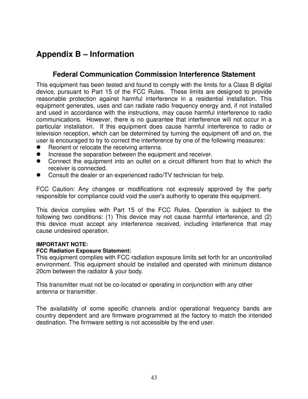 Airlink101 AWLL3028 user manual Appendix B Information, Federal Communication Commission Interference Statement 