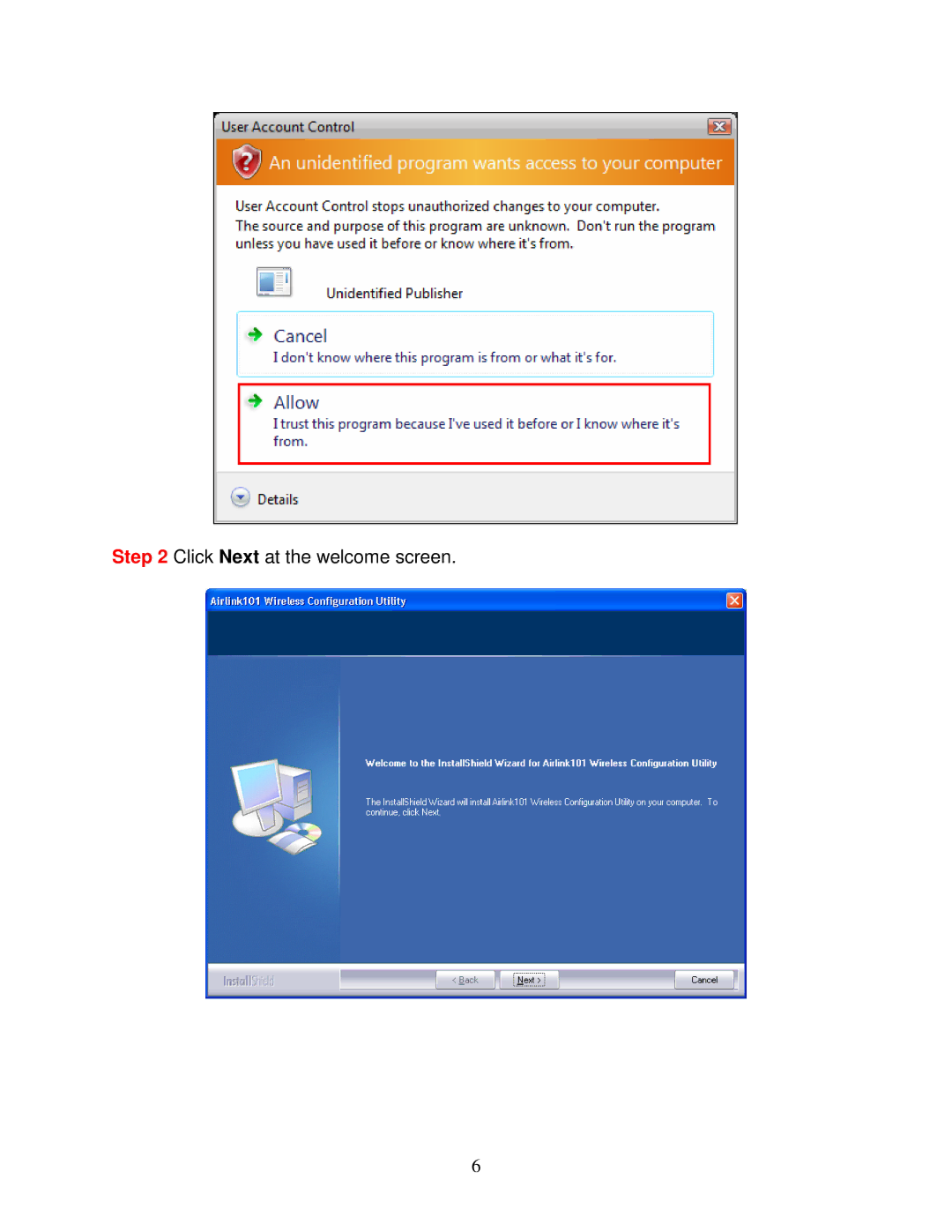 Airlink101 AWLL3028 user manual Click Next at the welcome screen 