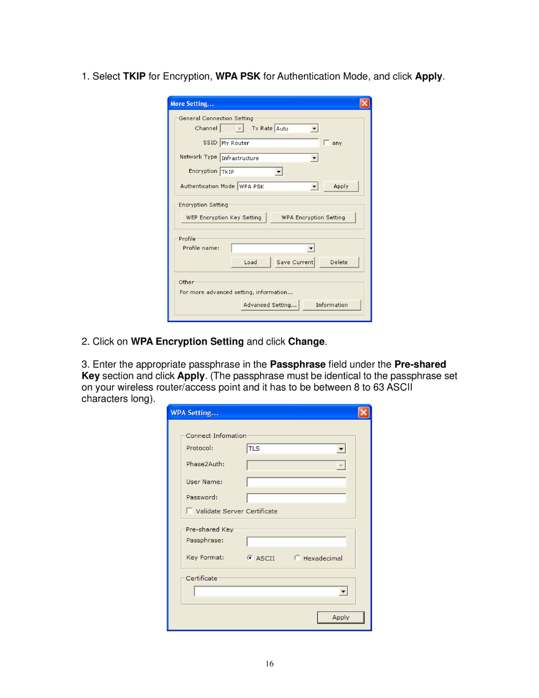 Airlink101 AWLL3055 user manual Click on WPA Encryption Setting and click Change 