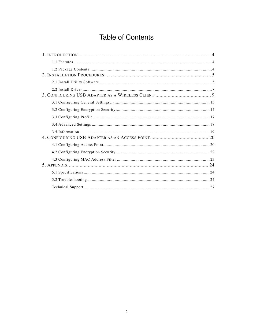 Airlink101 AWLL3055 user manual Table of Contents 