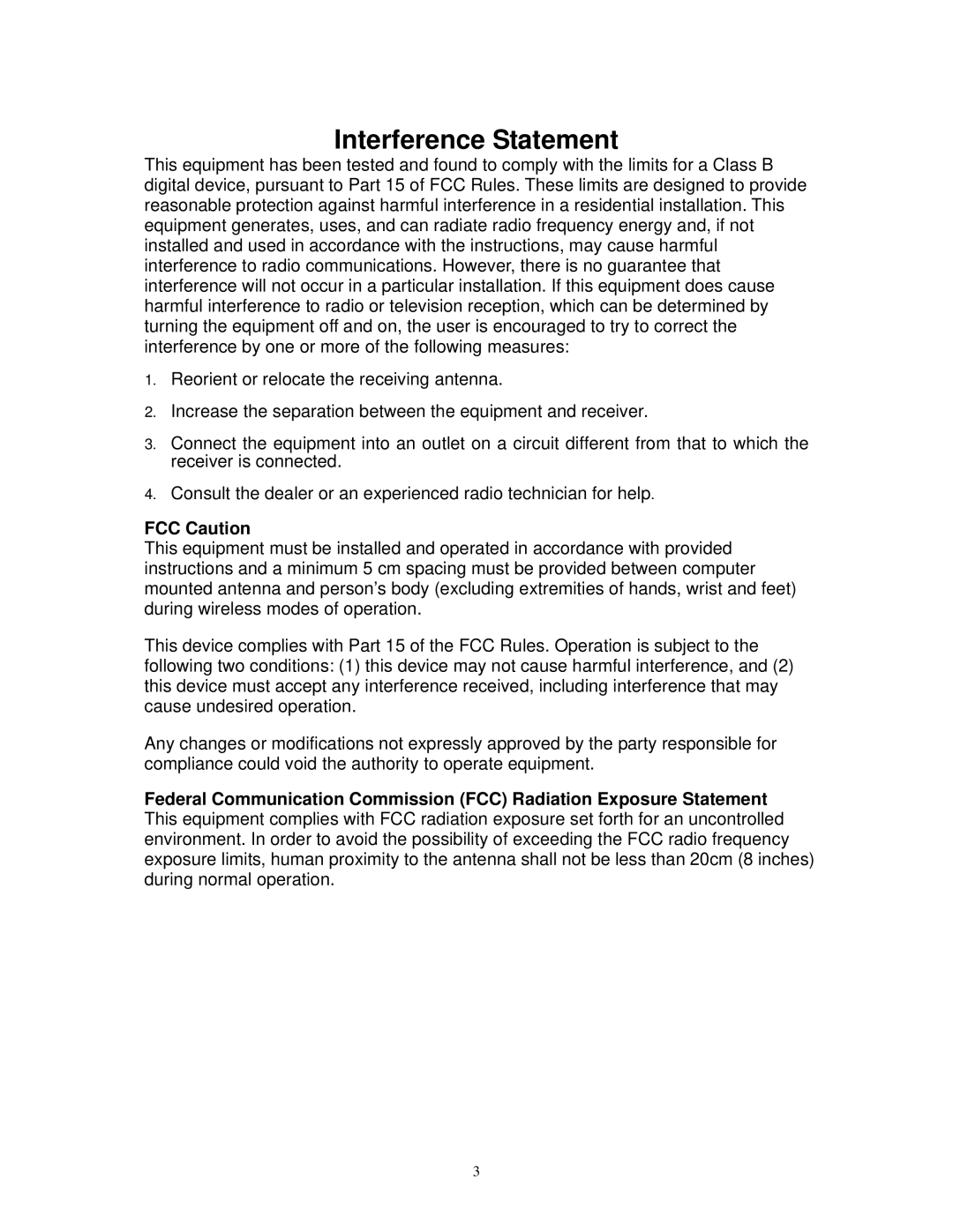 Airlink101 AWLL3055 user manual Interference Statement, FCC Caution 