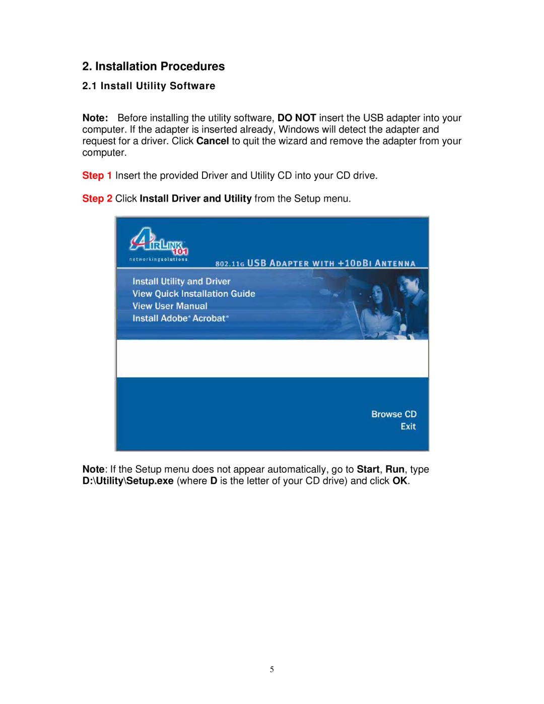 Airlink101 AWLL3055 user manual Installation Procedures, Install Utility Software 