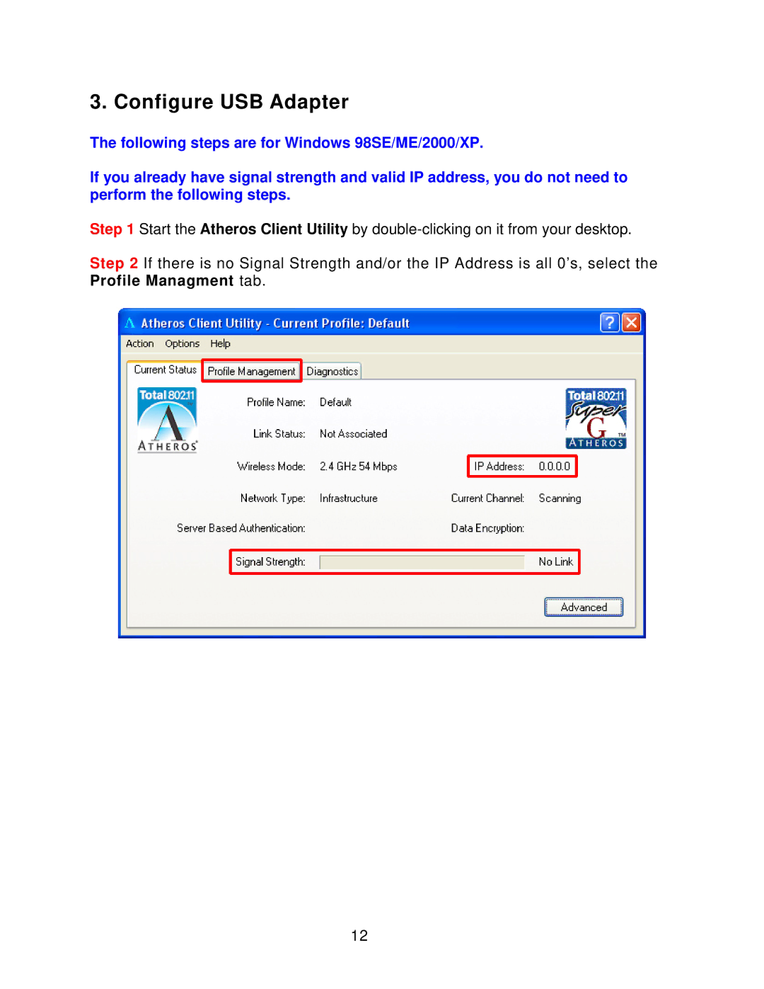 Airlink101 AWLL4030 user manual Configure USB Adapter 