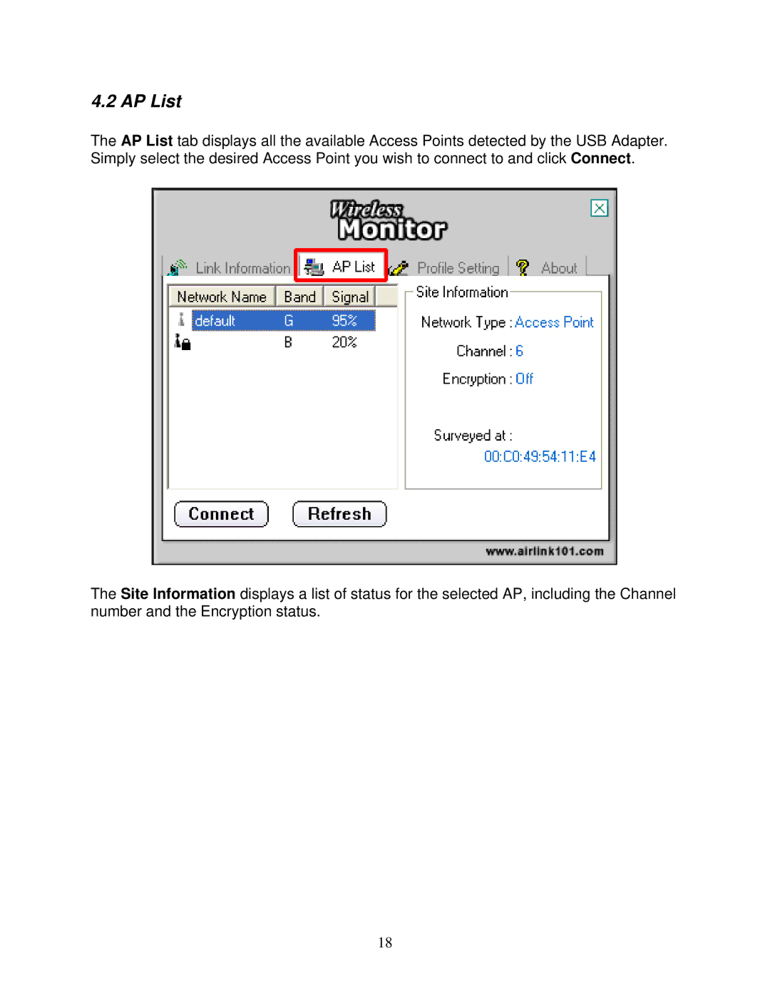 Airlink101 AWLL5025 user manual AP List 