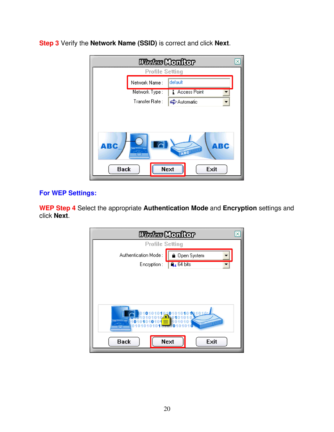 Airlink101 AWLL5025 user manual For WEP Settings 