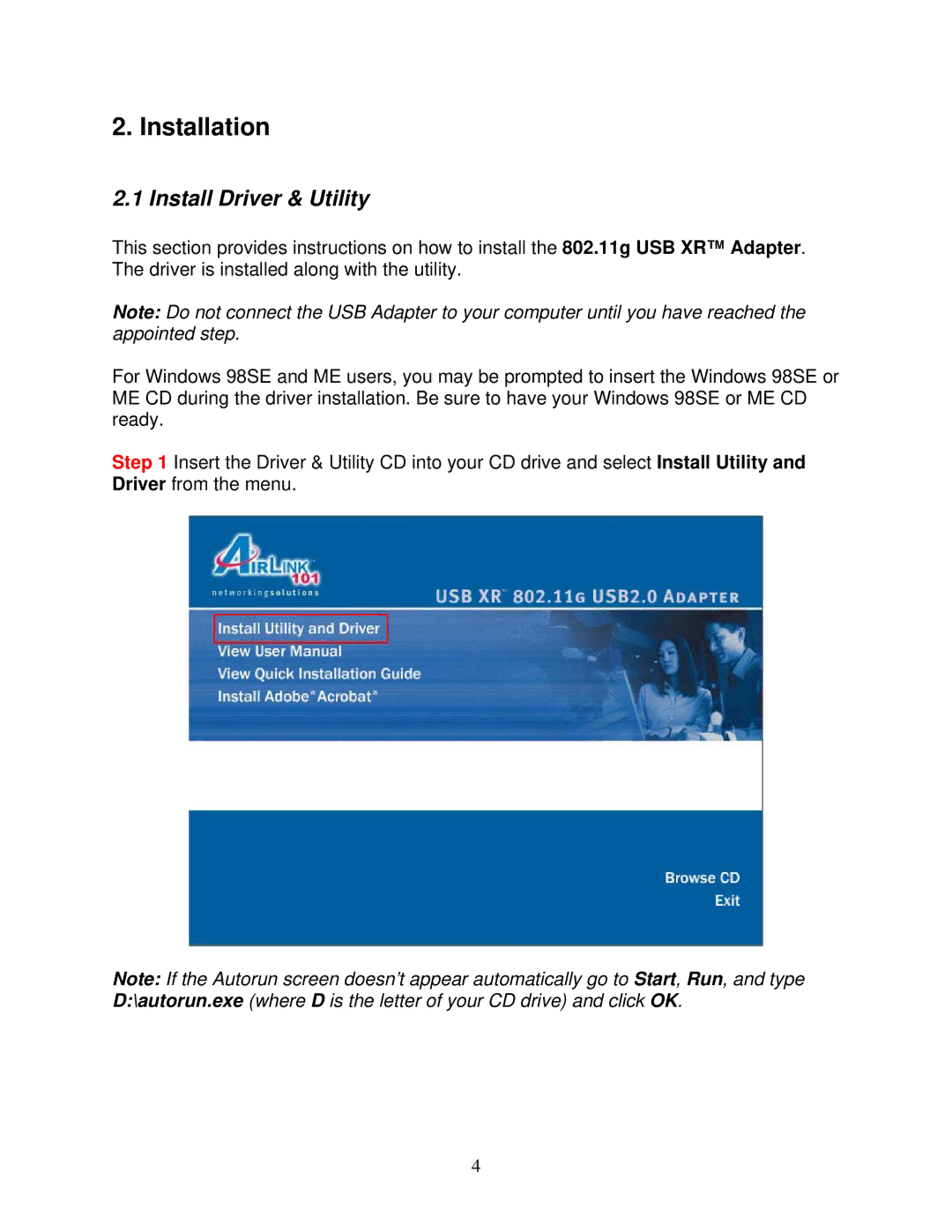 Airlink101 AWLL5025 user manual Installation, Install Driver & Utility 