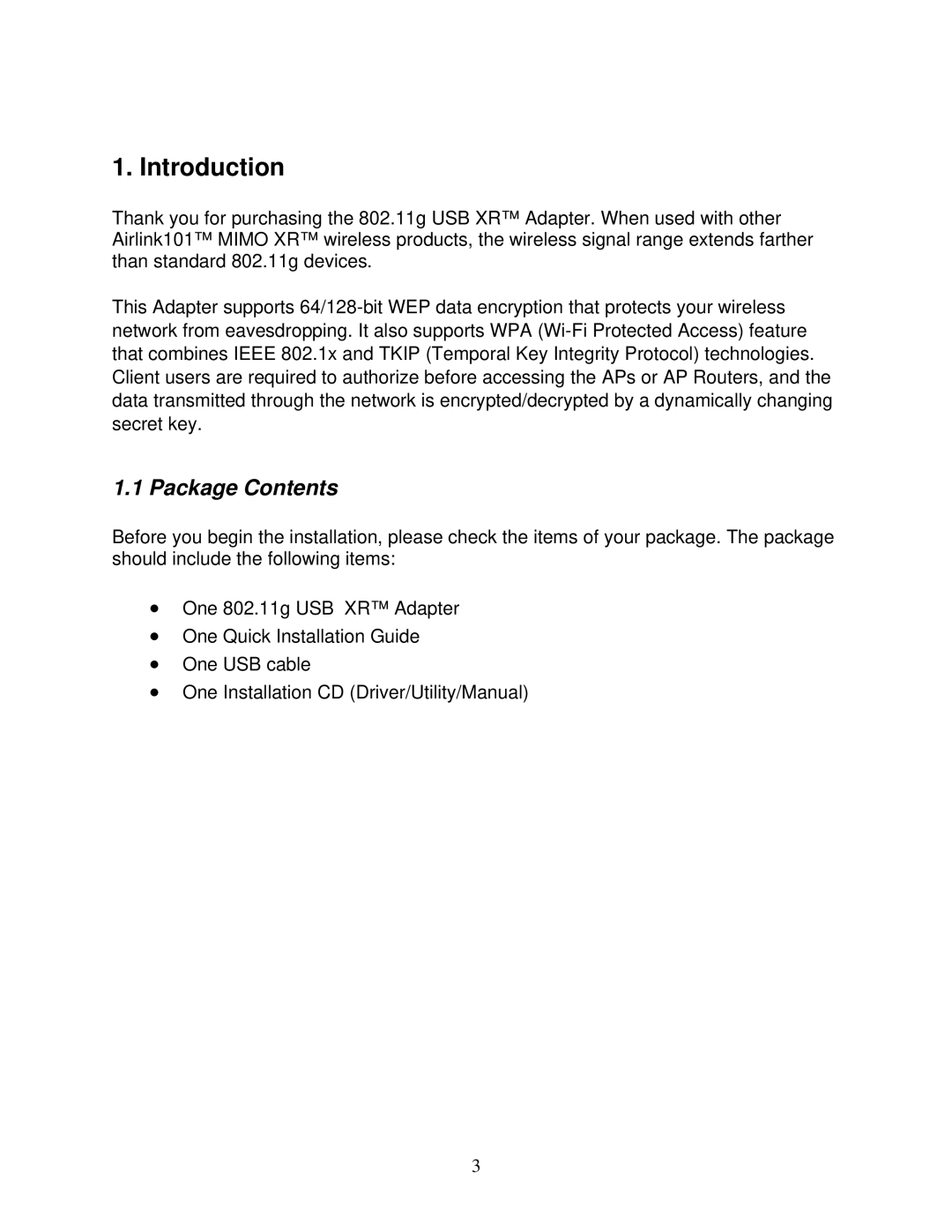 Airlink101 AWLL5026 user manual Introduction, Package Contents 