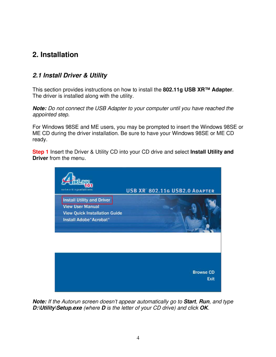 Airlink101 AWLL5026 user manual Installation, Install Driver & Utility 