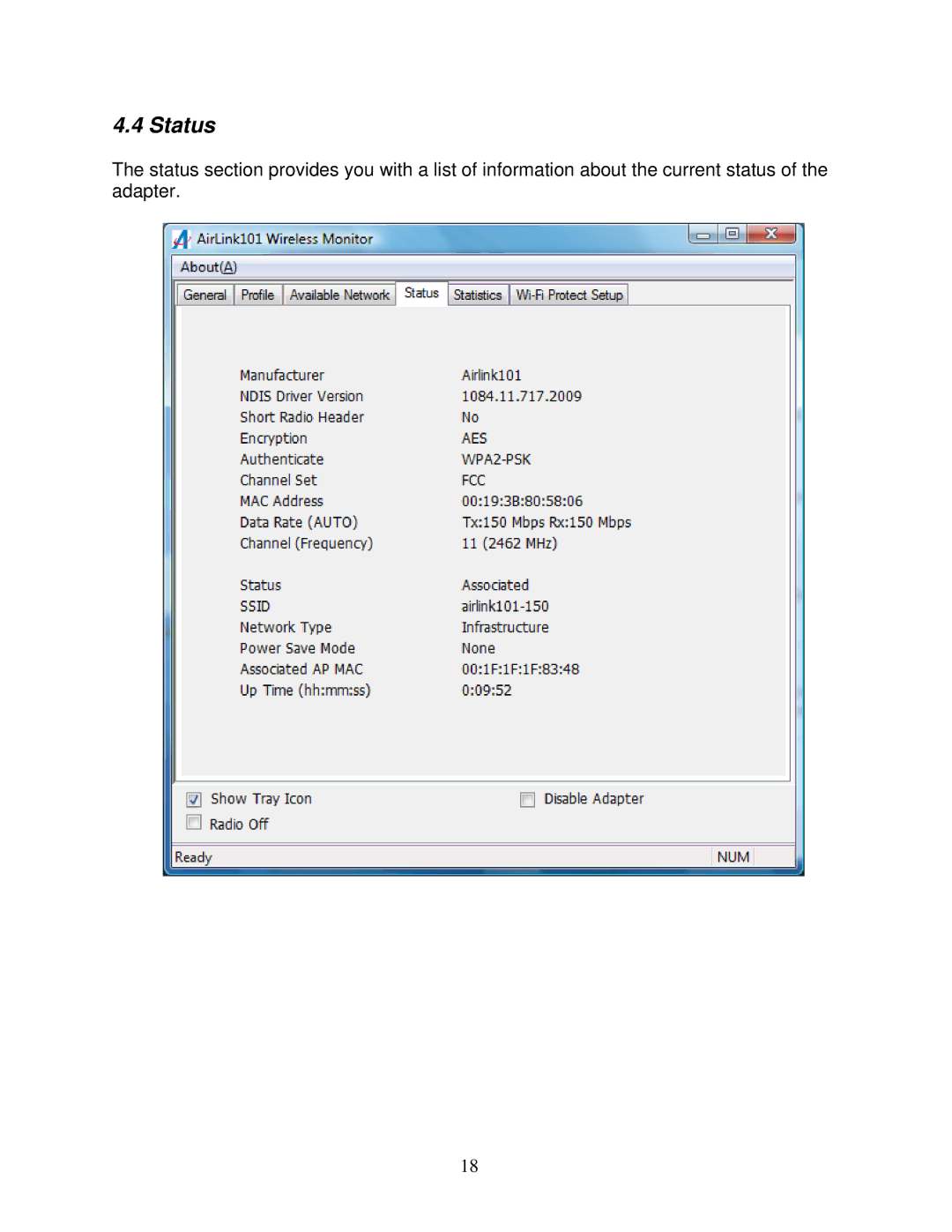 Airlink101 AWLL5055 user manual Status 