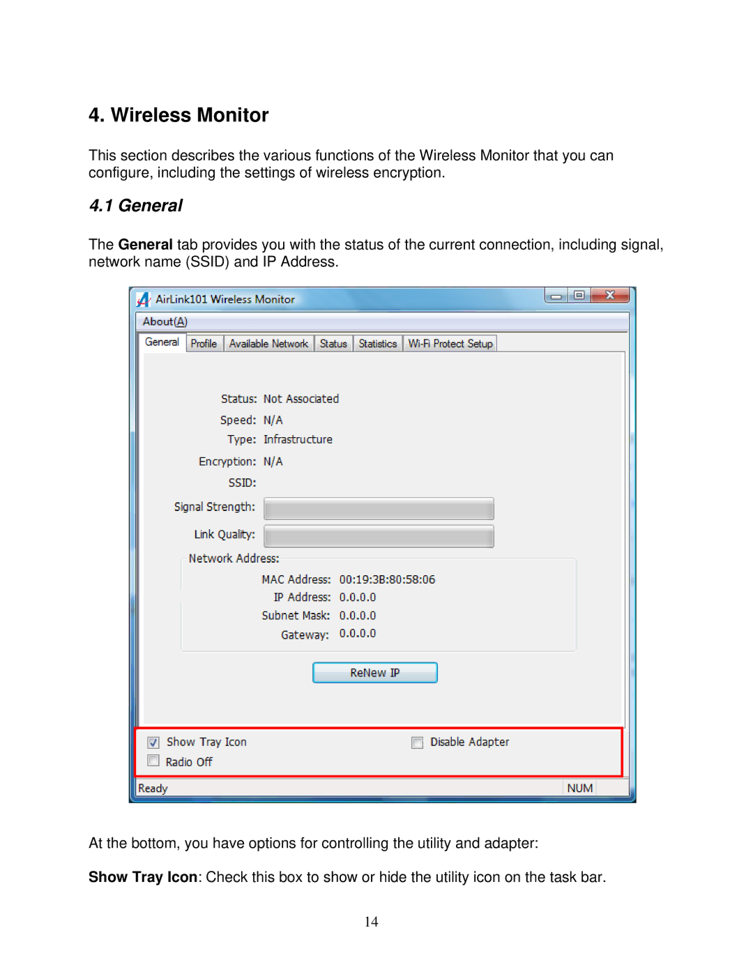 Airlink101 AWLL5077 user manual Wireless Monitor, General 