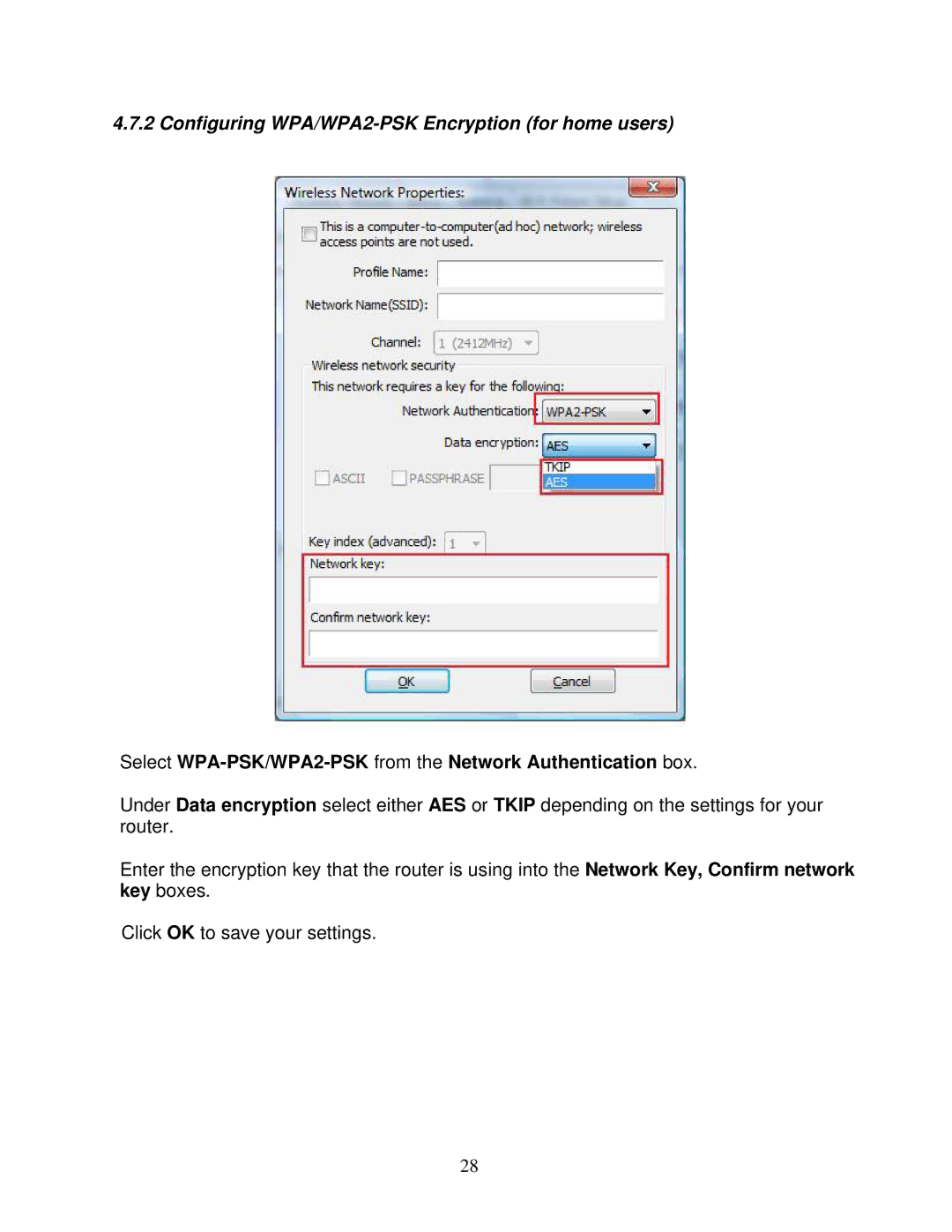 Airlink101 AWLL5077 user manual Configuring WPA/WPA2-PSK Encryption for home users 