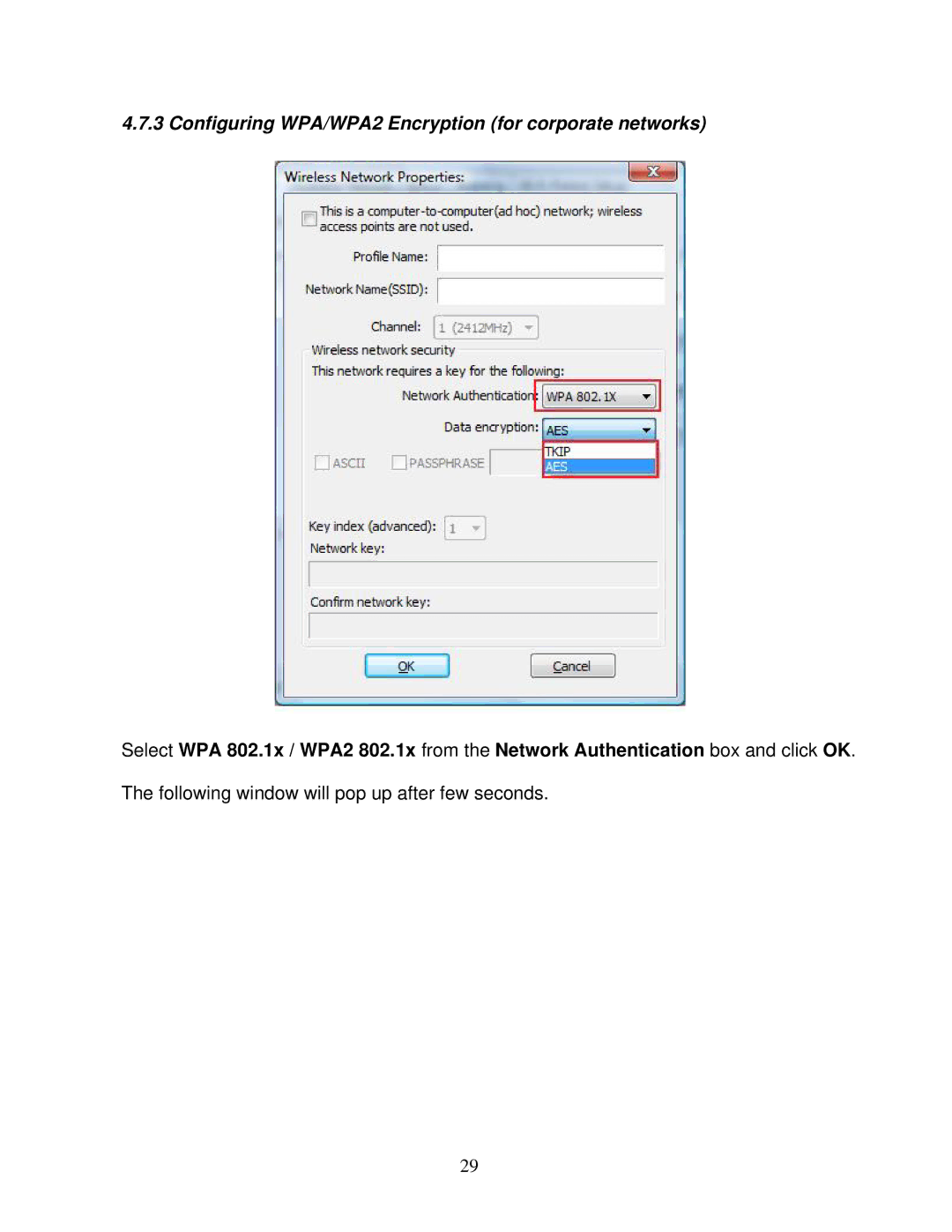 Airlink101 AWLL5077 user manual Configuring WPA/WPA2 Encryption for corporate networks 