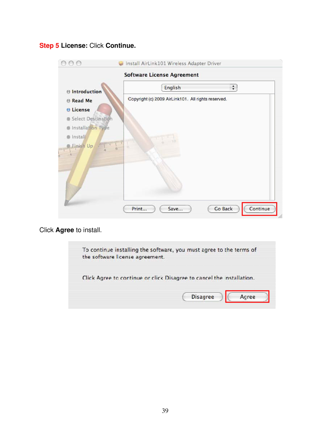 Airlink101 AWLL5077 user manual License Click Continue 