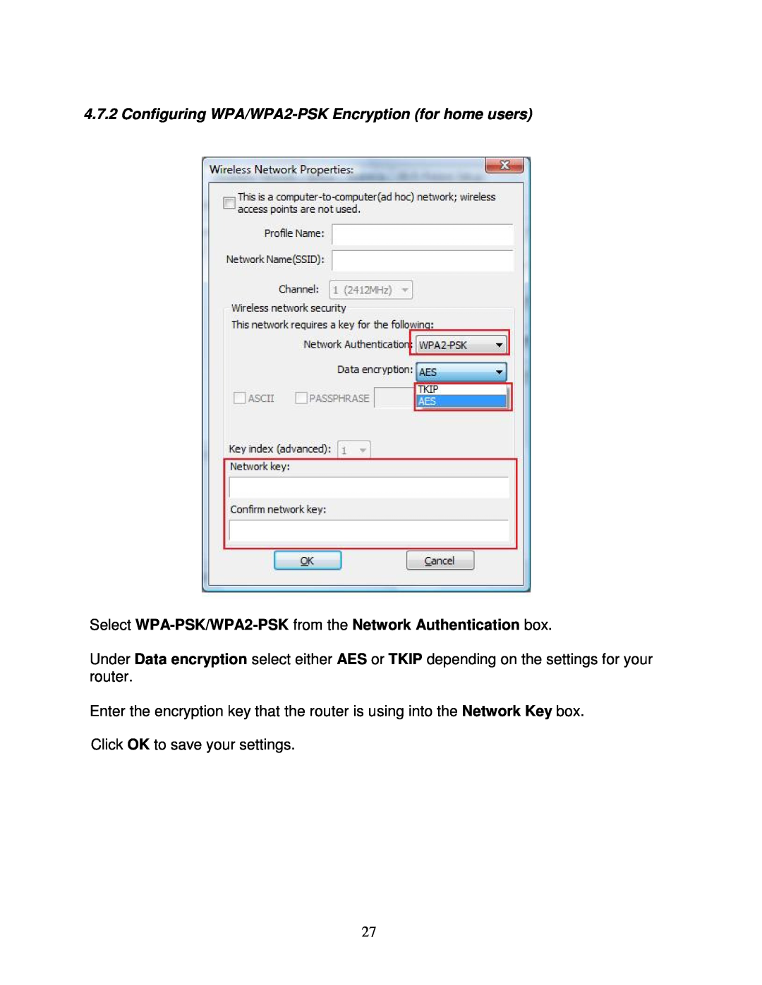 Airlink101 AWLL5088 user manual Configuring WPA/WPA2-PSK Encryption for home users 