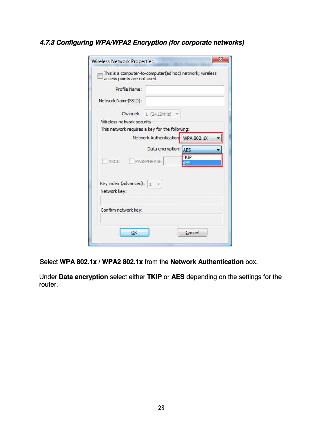 Airlink101 AWLL5088 user manual Configuring WPA/WPA2 Encryption for corporate networks 