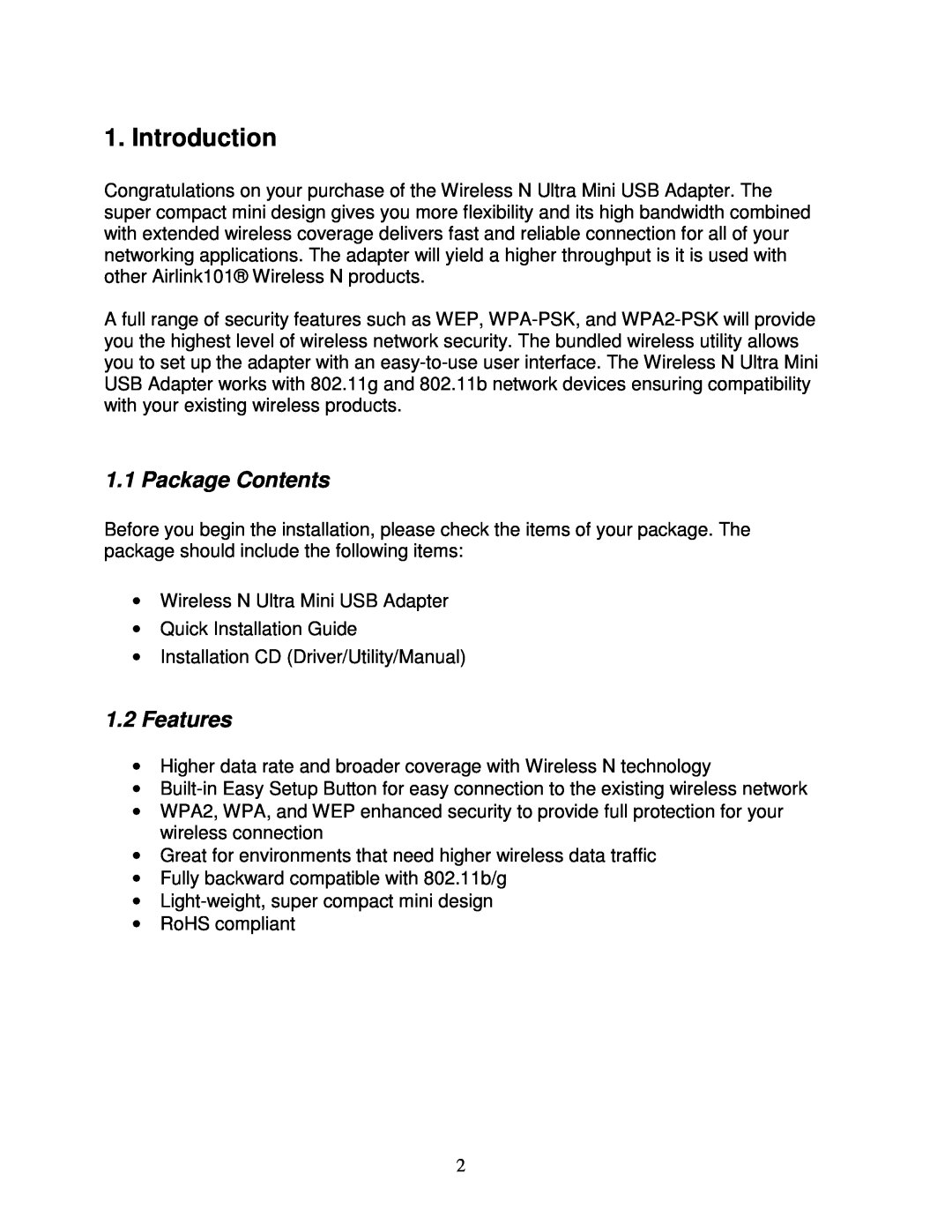 Airlink101 AWLL5088 user manual Introduction, Package Contents, Features 