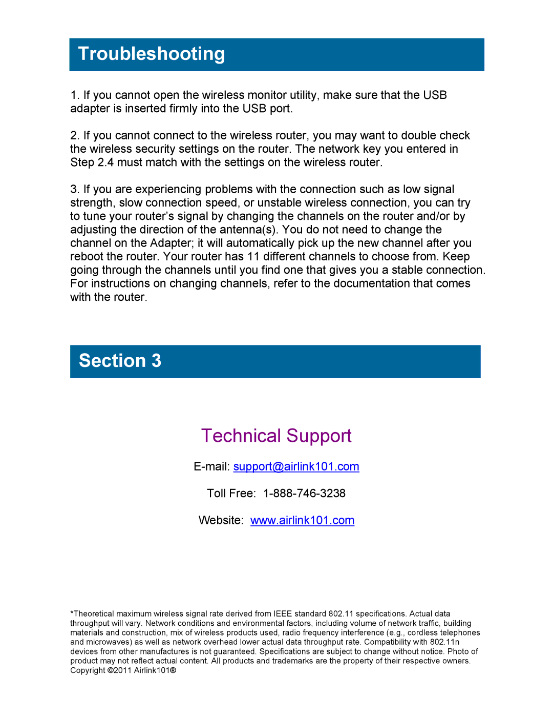 Airlink101 AWLL5099 installation instructions Troubleshooting, Technical Support 