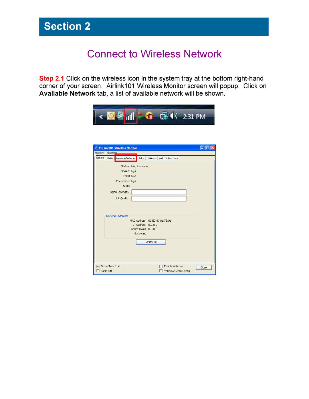 Airlink101 AWLL5099 installation instructions Connect to Wireless Network 